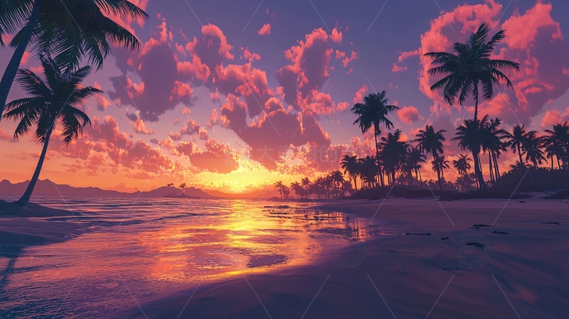 高清大图下载【趣麦麦图】热带海滩日落