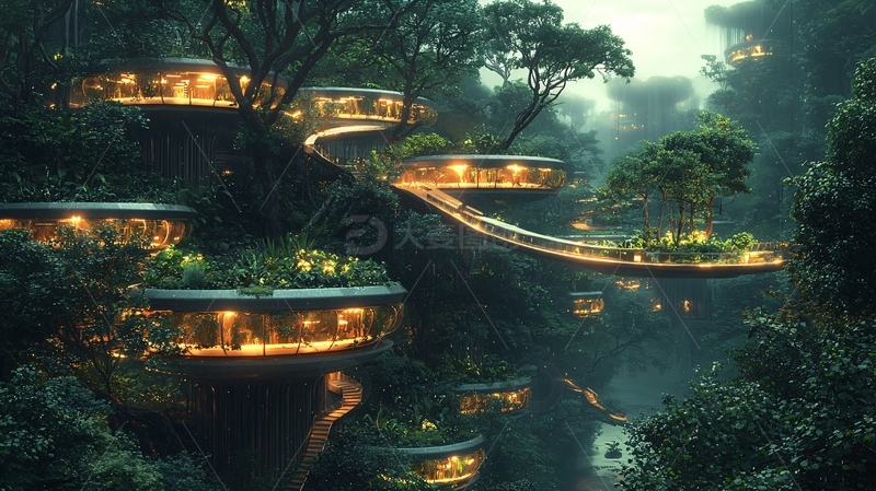 高清大图下载【趣麦麦图】山崖上的环形树屋