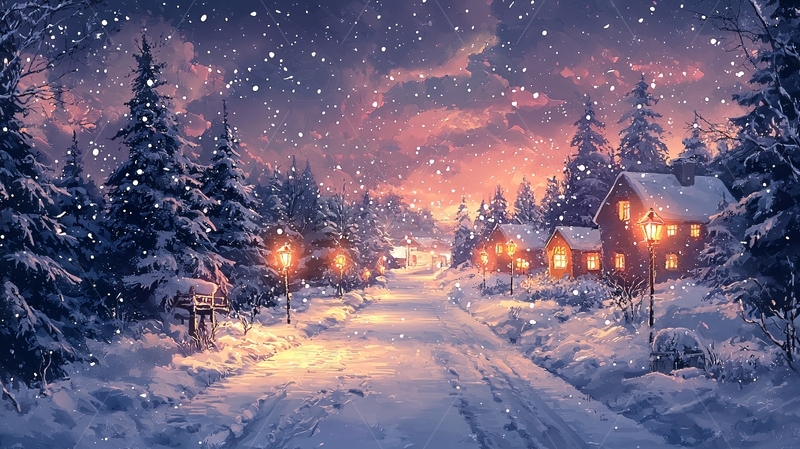 高清大图下载【趣麦麦图】雪夜小镇