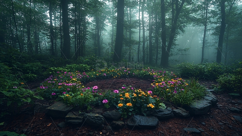 高清大图下载【趣麦麦图】雾气森林花环