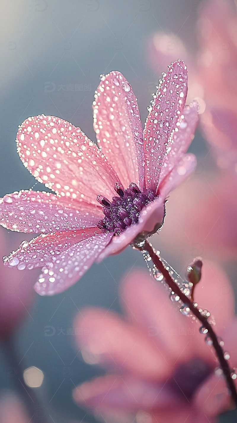 高清大图下载【趣麦麦图】粉色花朵露珠
