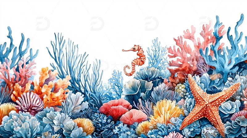 高清大图下载【趣麦麦图】水彩海洋生物
