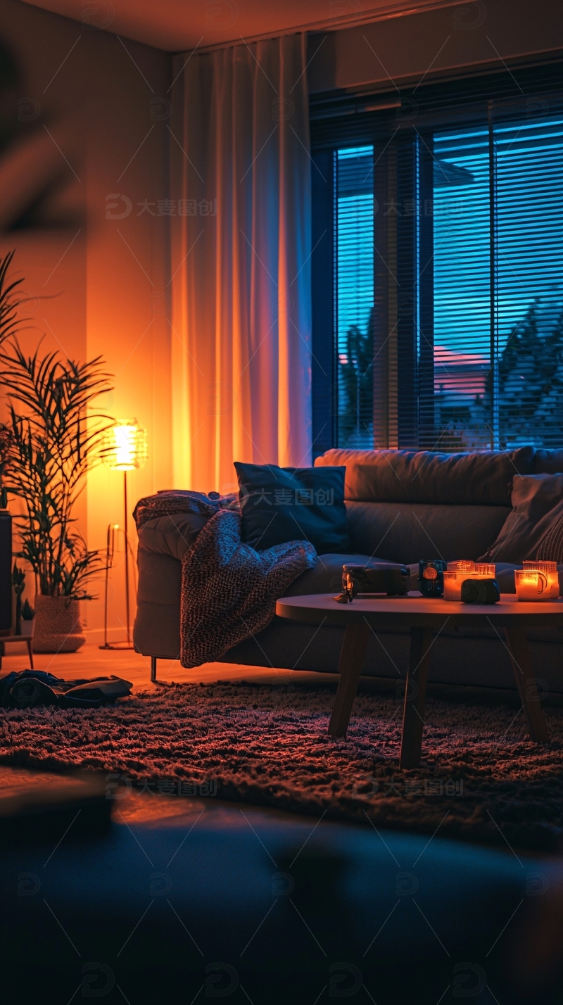 高清大图下载【趣麦麦图】温暖客厅夜景