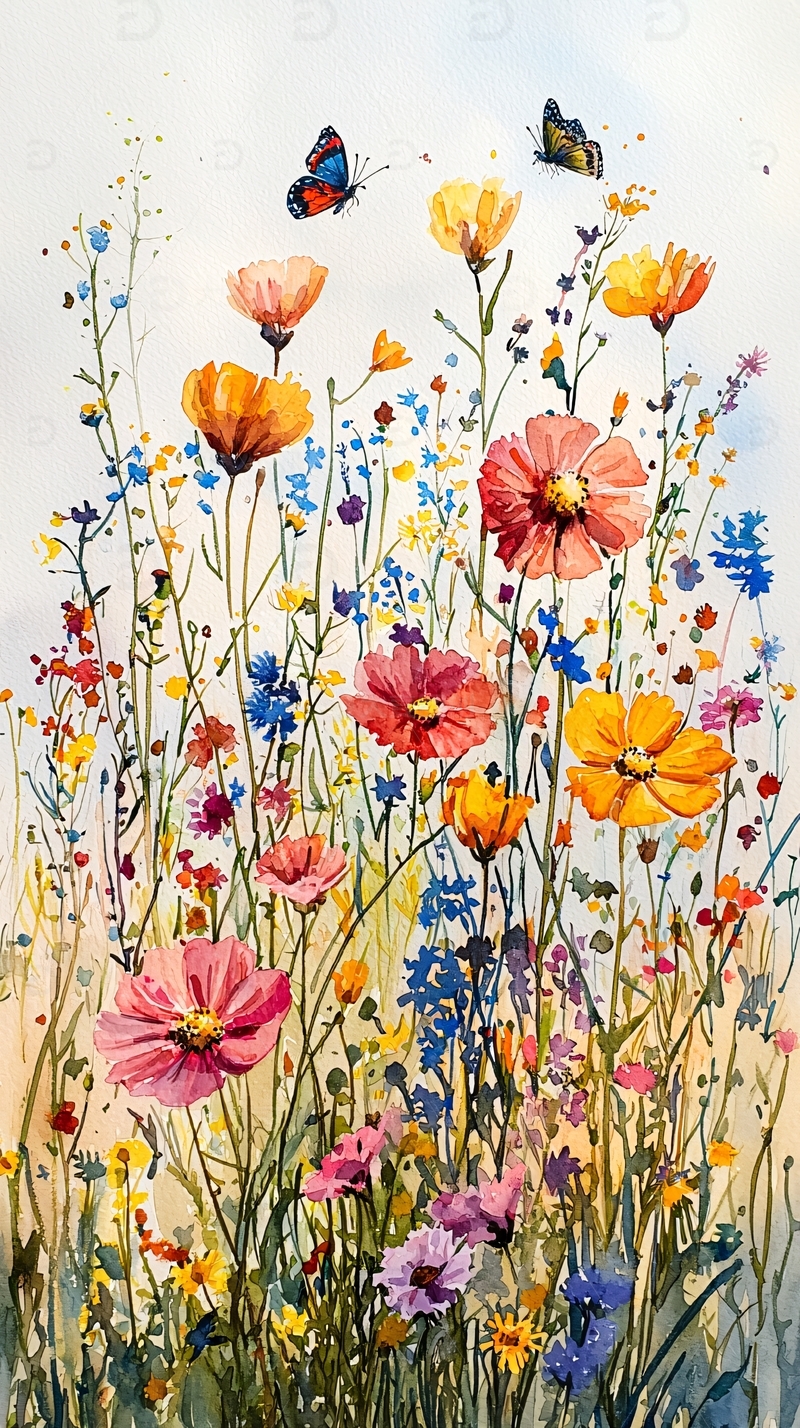 高清大图下载【趣麦麦图】水彩花卉田园风光