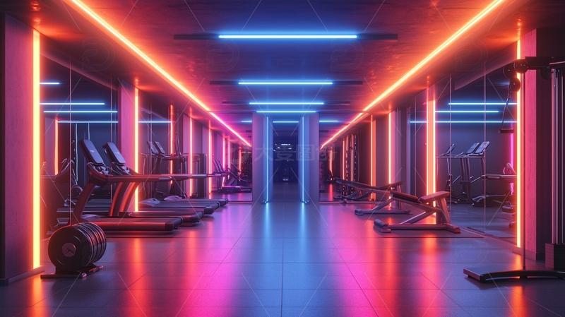 高清大图下载【趣麦麦图】霓虹灯健身房走廊