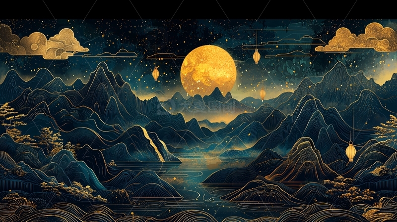 高清大图下载【趣麦麦图】山水月亮意境唯美