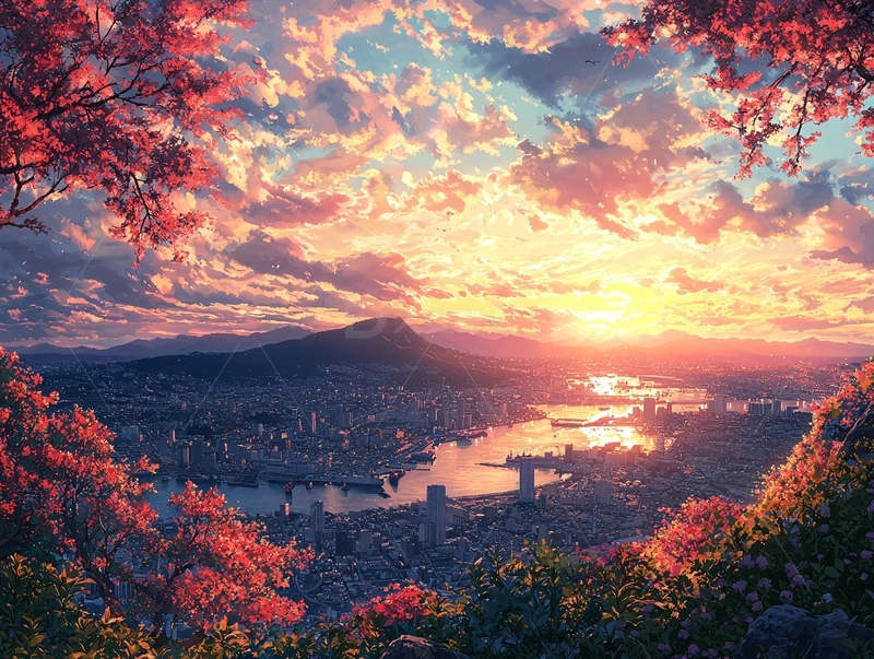 高清大图下载【趣麦麦图】唯美落日城市景观