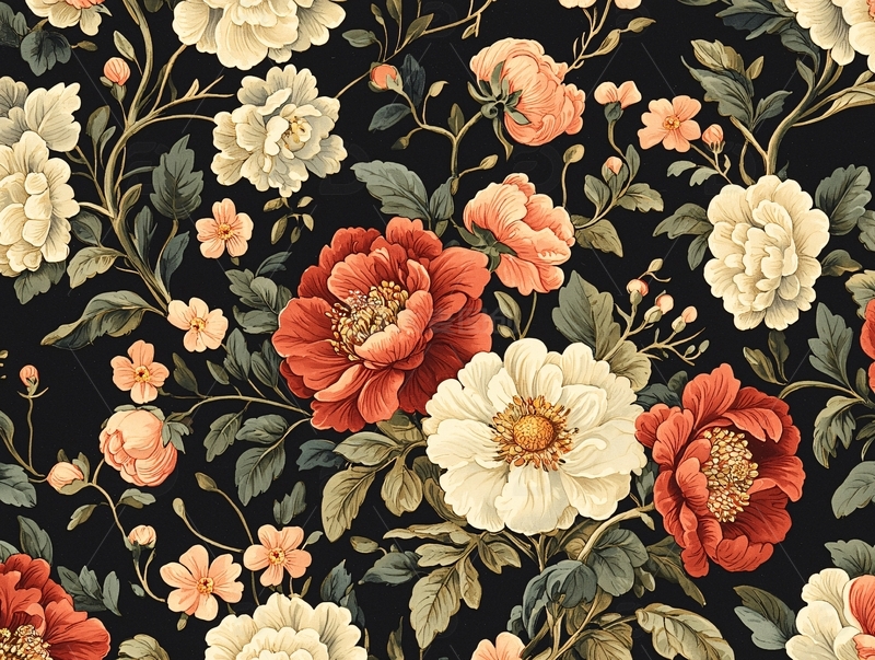高清大图下载【趣麦麦图】深色背景上的复古花卉