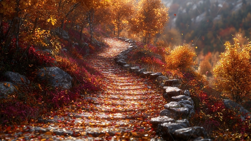 高清大图下载【趣麦麦图】秋日山间石阶小路