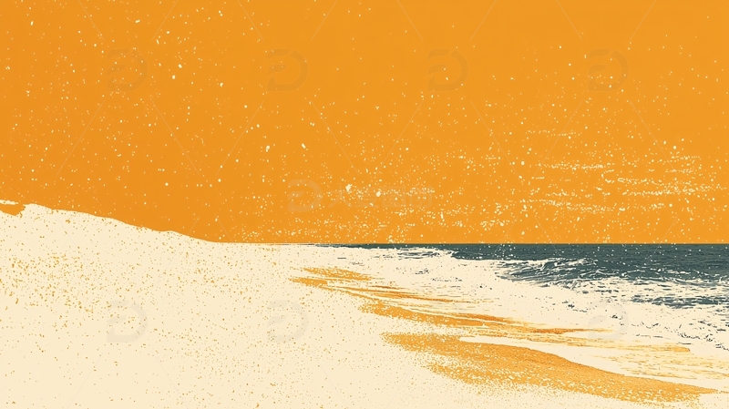 高清大图下载【趣麦麦图】沙滩海浪橙色天空
