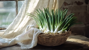 窗边一篮新鲜青葱