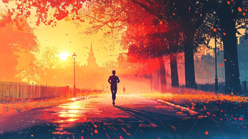 高清大图下载【趣麦麦图】落日余晖下跑步的人