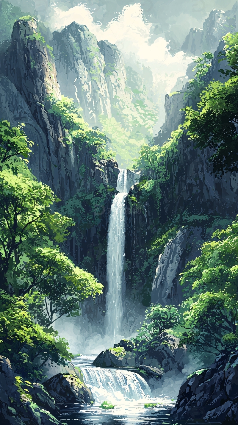高清大图下载【趣麦麦图】山谷瀑布