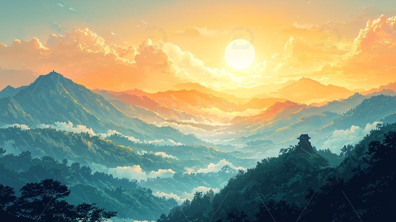 高清大图下载【趣麦麦图】日出山峰云海