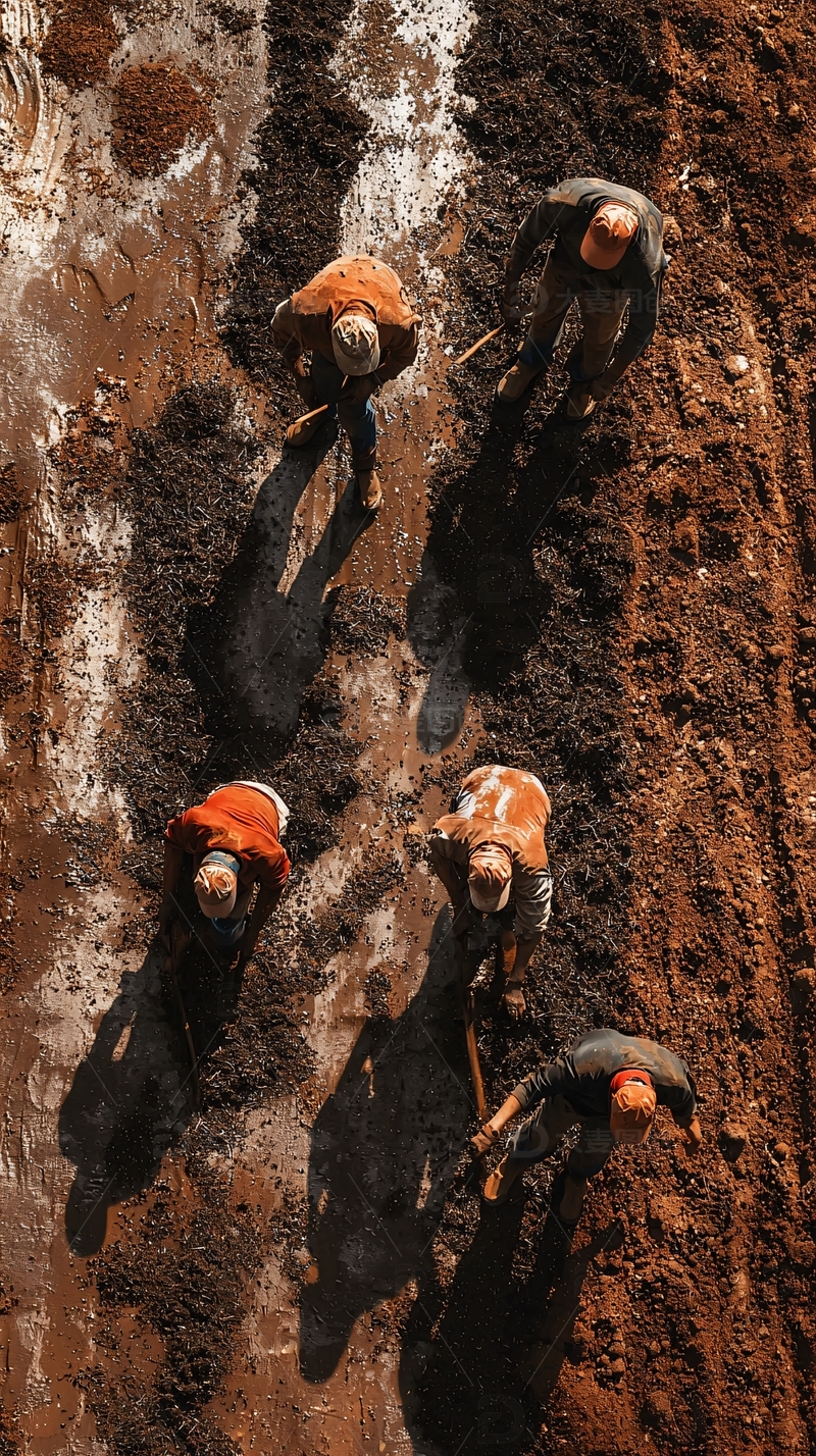 高清大图下载【趣麦麦图】俯瞰泥地劳作人群