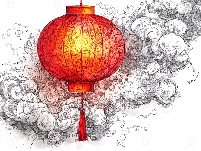 高清大图下载【趣麦麦图】喜庆的红色灯笼水墨意境