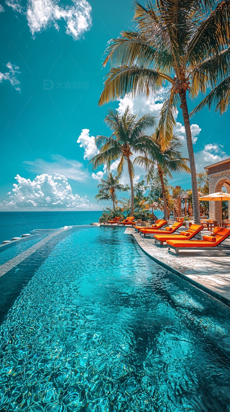 高清大图下载【趣麦麦图】热带海滨泳池度假胜地