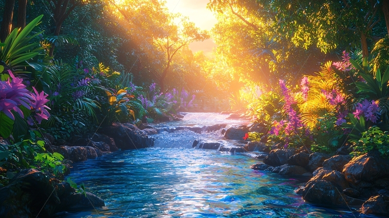 高清大图下载【趣麦麦图】阳光森林小溪