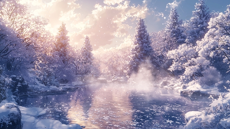 高清大图下载【趣麦麦图】冬日雪景森林河流