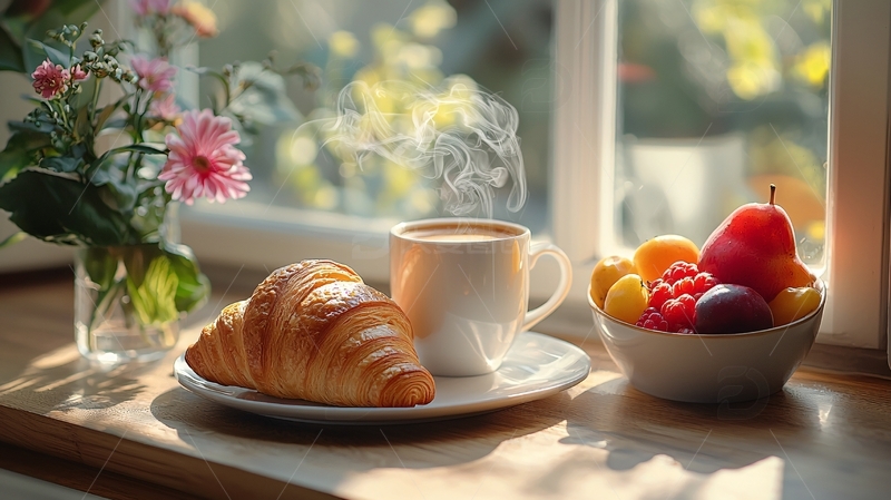 高清大图下载【趣麦麦图】阳光透过窗台的早餐