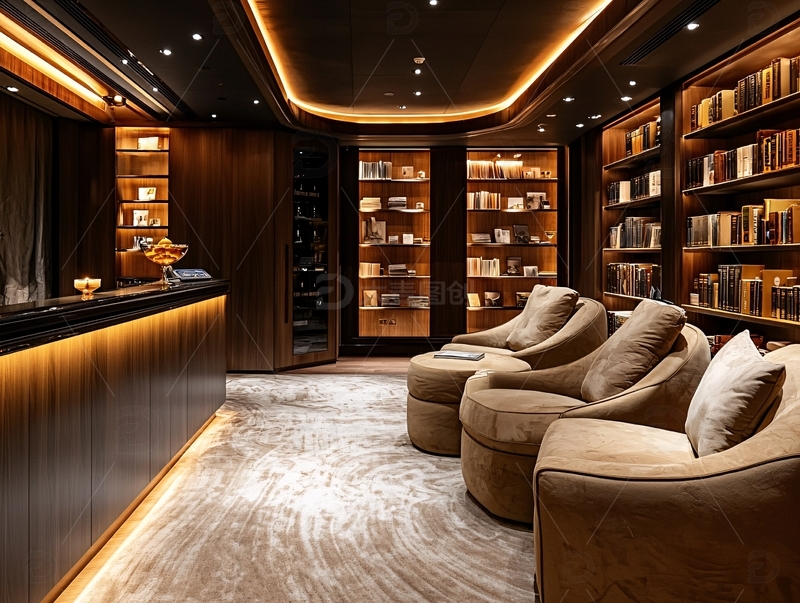 高清大图下载【趣麦麦图】豪华游艇私人书房