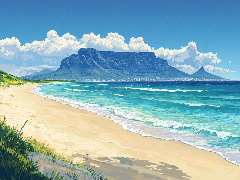 高清大图下载【趣麦麦图】桌山海滩风景画