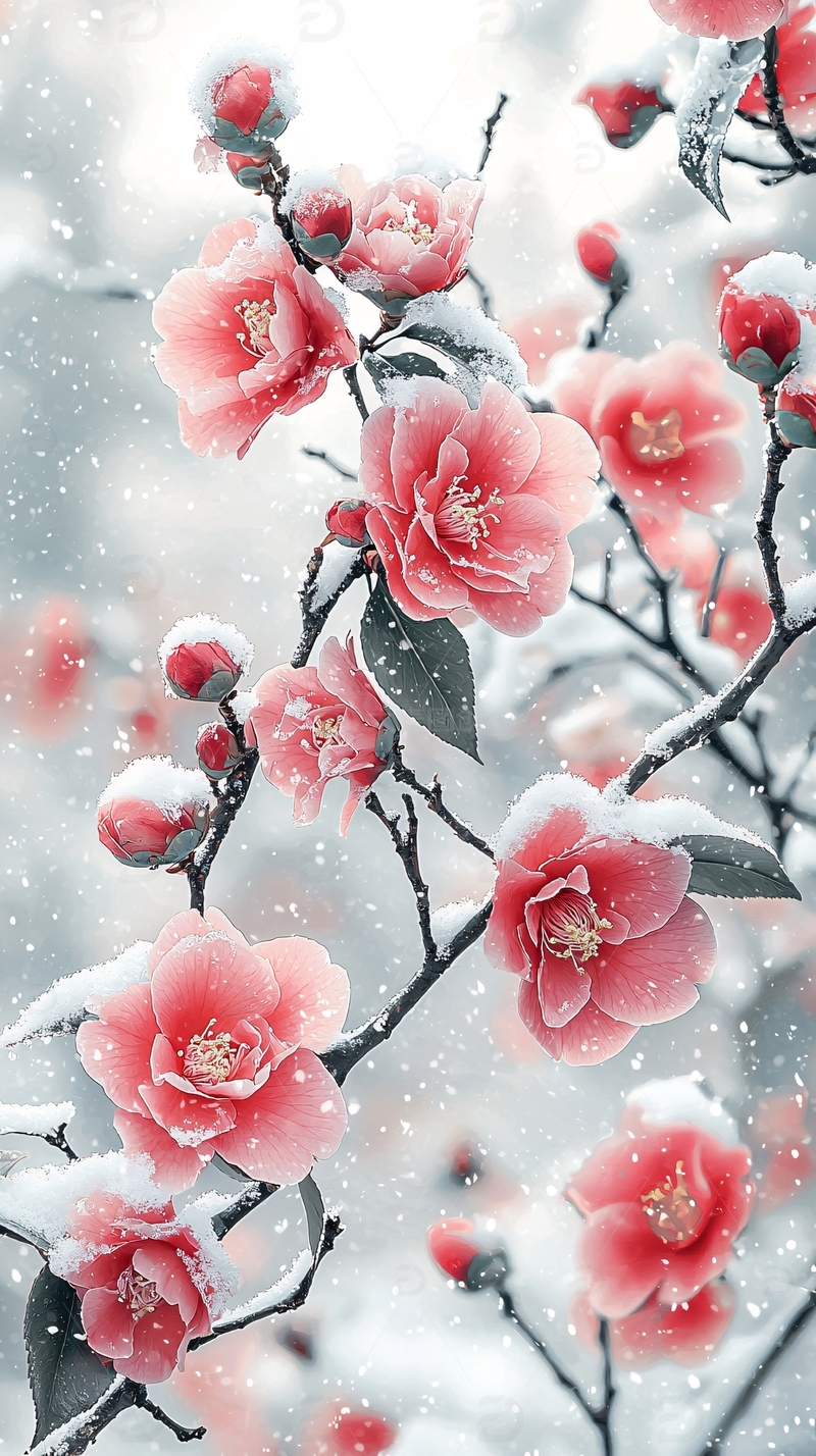 高清大图下载【趣麦麦图】冬日粉红山茶花