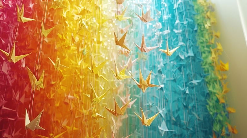 高清大图下载【趣麦麦图】彩虹色千纸鹤帘幕