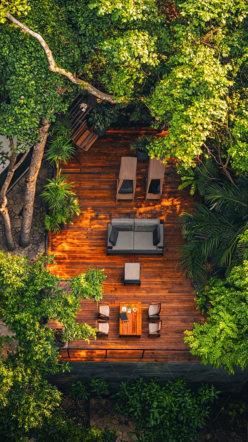 高清大图下载【趣麦麦图】树林环绕的木质露台