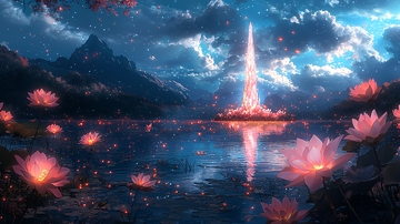 梦幻湖泊仙境塔
