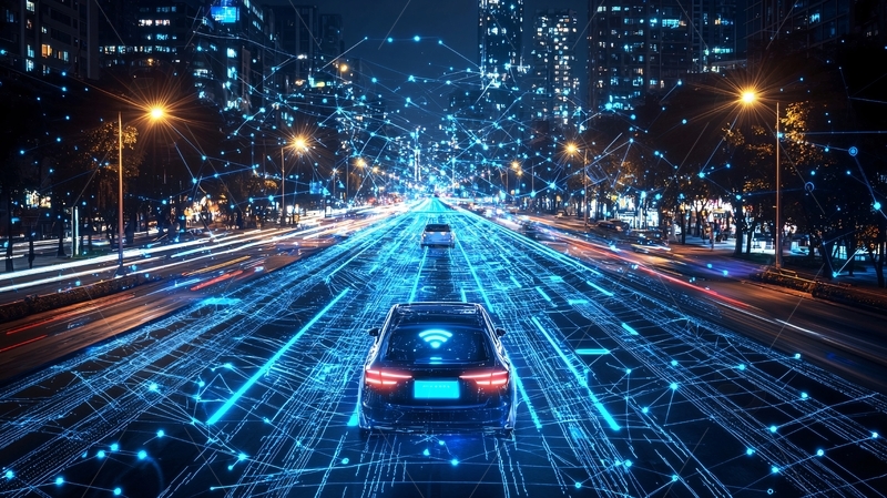 高清大图下载【趣麦麦图】夜晚城市智能汽车