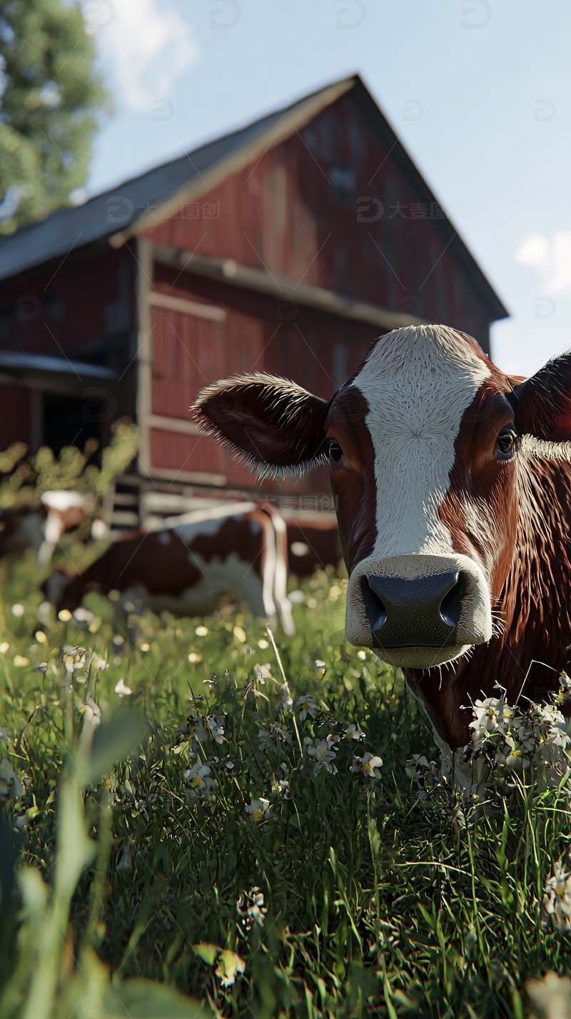 高清大图下载【趣麦麦图】农场红牛近景
