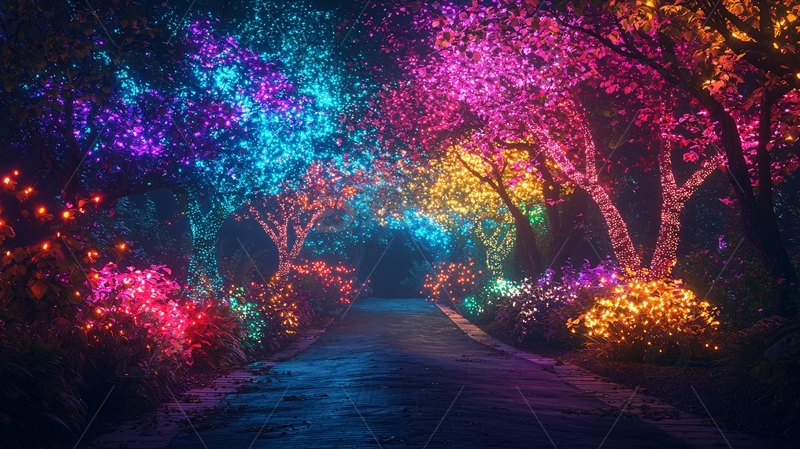 高清大图下载【趣麦麦图】梦幻彩灯夜景小路