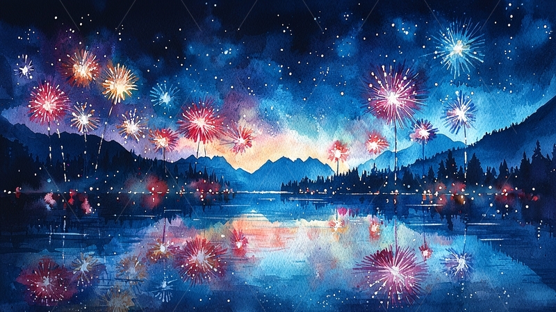 高清大图下载【趣麦麦图】星空烟火湖泊