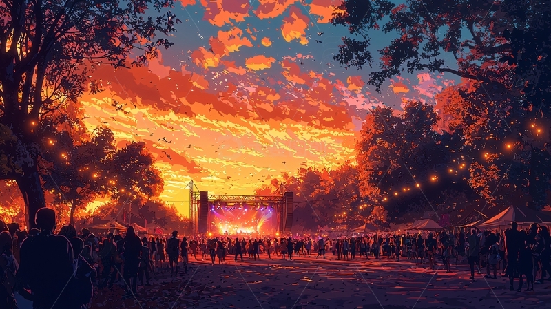 高清大图下载【趣麦麦图】火烧云下露天音乐会