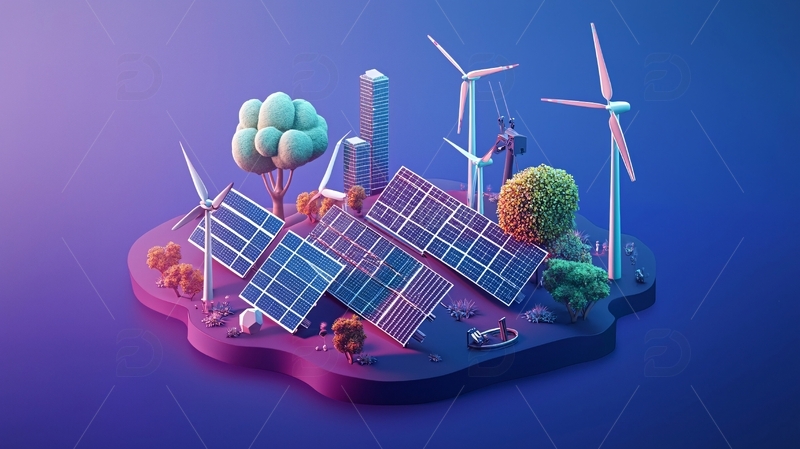 高清大图下载【趣麦麦图】绿色环保能源岛屿