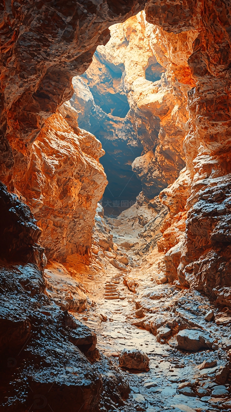 高清大图下载【趣麦麦图】光线透过岩缝照亮峡谷深处