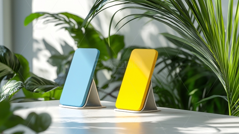 高清大图下载【趣麦麦图】绿色植物背景下两部手机