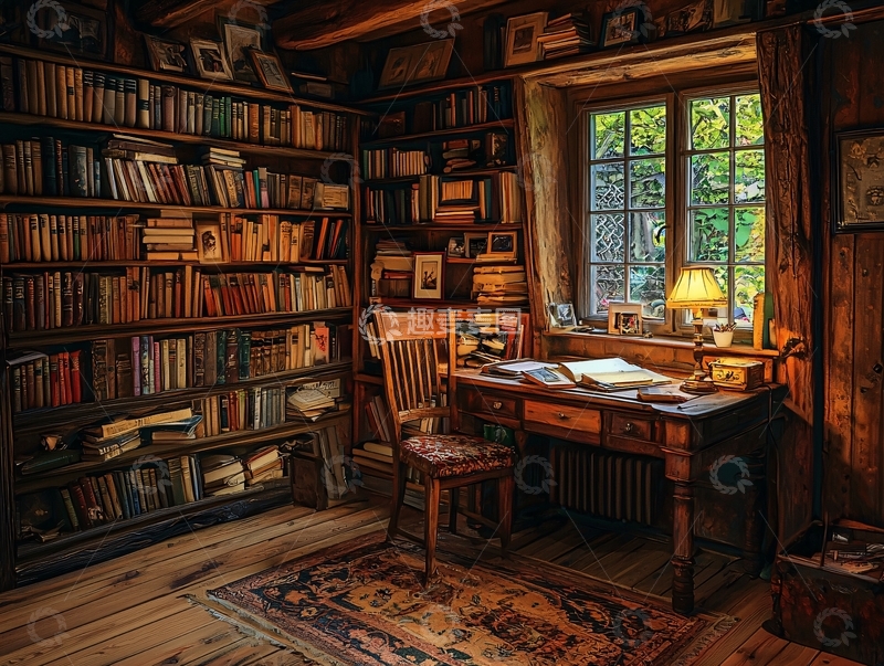 高清大图下载【趣麦麦图】复古书房一角