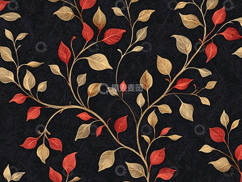 高清大图下载【趣麦麦图】秋季树叶在黑色背景上