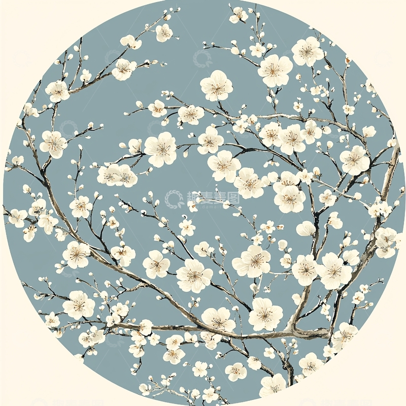 高清大图下载【趣麦麦图】淡雅水墨风白色梅花