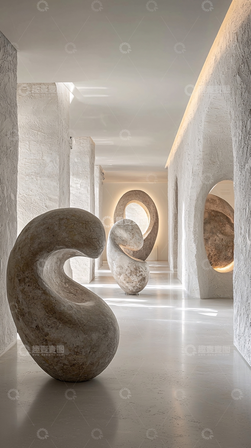 高清大图下载【趣麦麦图】抽象雕塑在白色走廊