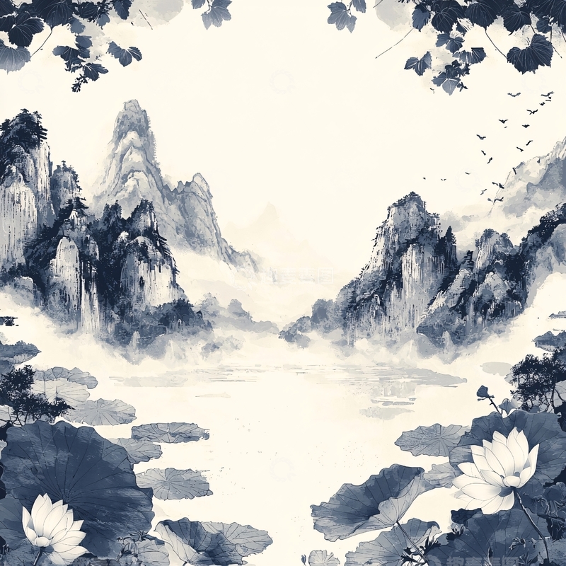 高清大图下载【趣麦麦图】水墨山水画意境悠远