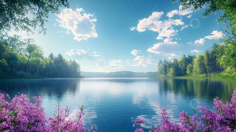 高清大图下载【趣麦麦图】宁静湖面上的天空倒影