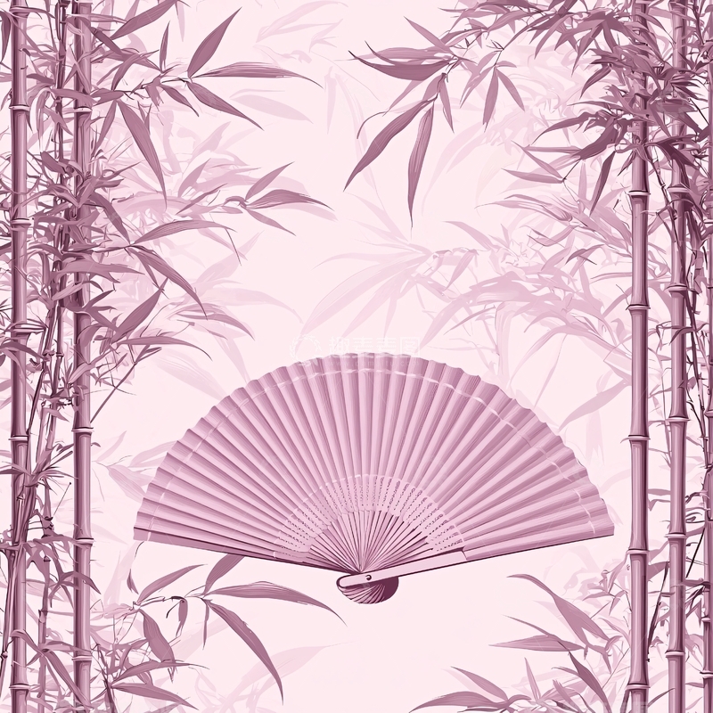 高清大图下载【趣麦麦图】粉色扇子竹林背景