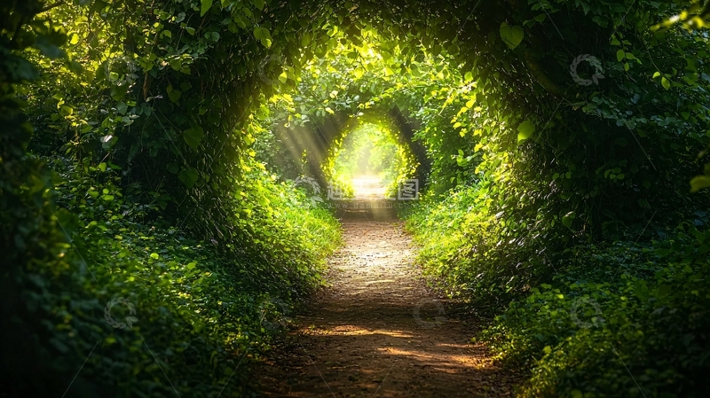 高清大图下载【趣麦麦图】森林隧道阳光小径