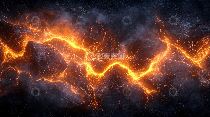 高清大图下载【趣麦麦图】橘色闪电穿梭于黑暗石壁间