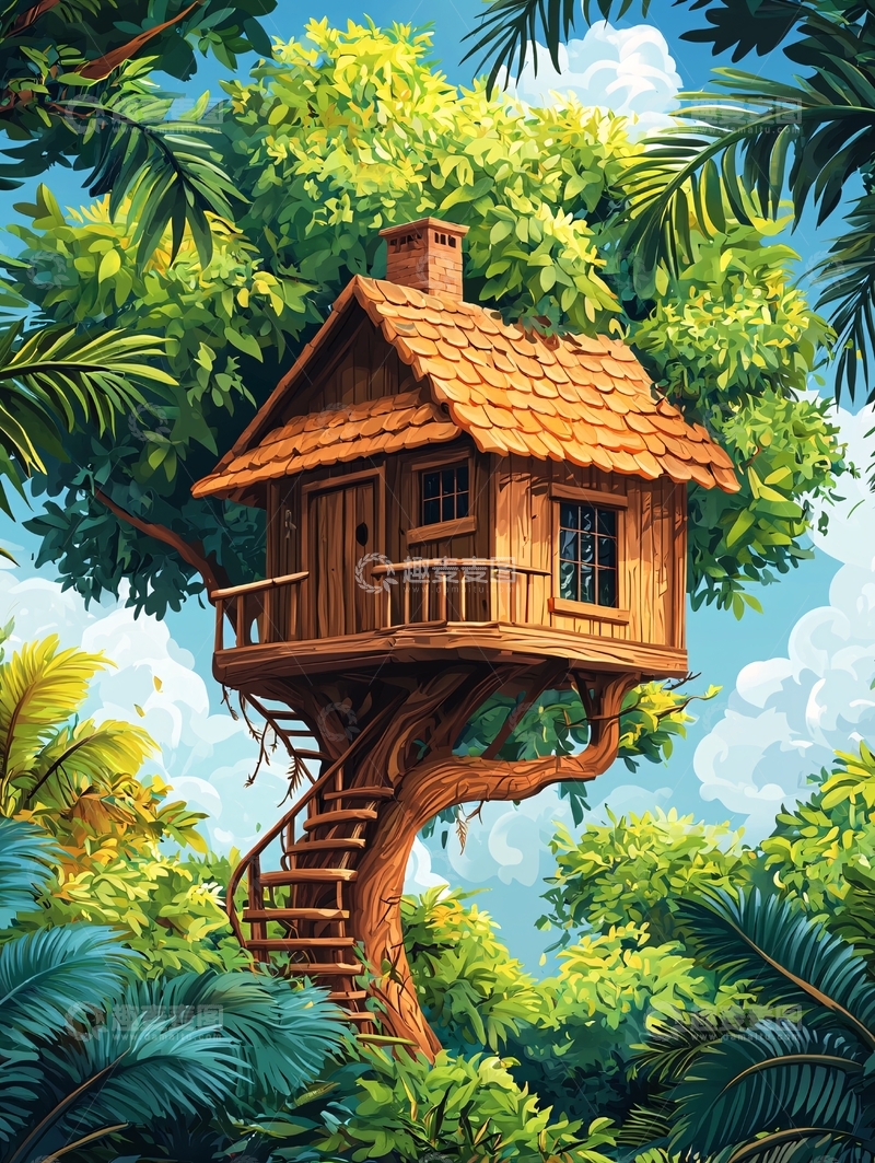 高清大图下载【趣麦麦图】树上的木质小屋