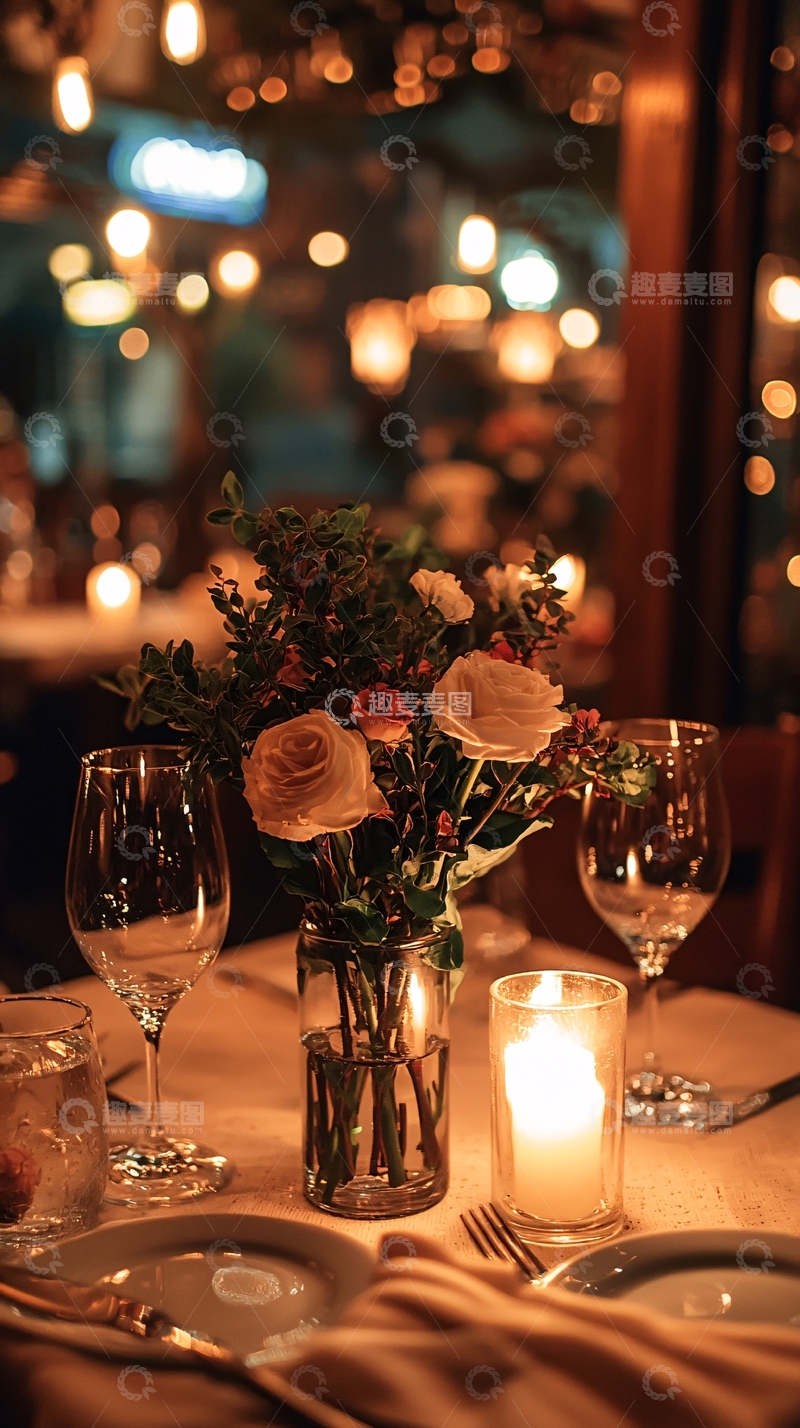 高清大图下载【趣麦麦图】浪漫餐厅烛光晚餐