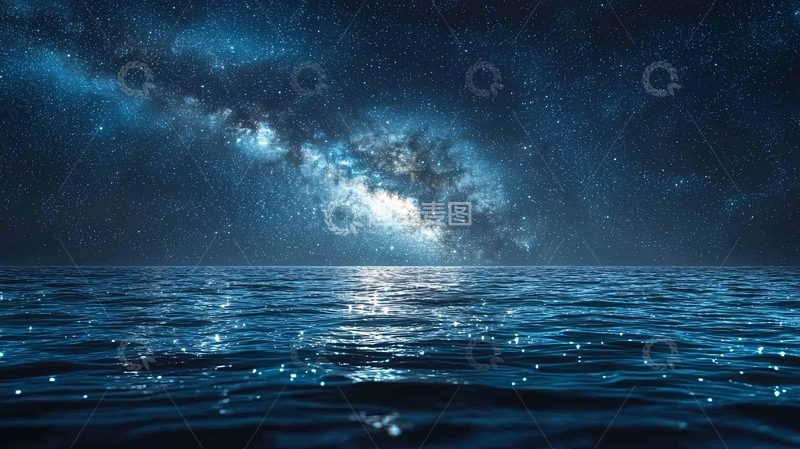 高清大图下载【趣麦麦图】星空下的海面波光粼粼